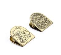 LELE LIFE 2 Pack Vintage Metal Book Clip, Brass Color Alloy Antique Binder Clips for Journal, Notebook, Planner, Decorative Book Page Holder Cute Paper Clips Book Marks, Letter + Butterfly