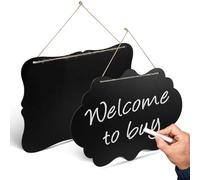 LELE LIFE 2 Pcs Hanging Chalkboard Sign with String, 35X25cm Double-Sided Wood Erasable Small Chalk Board Sign Board Blackboard Menu Message Board Chalkboard for Wall