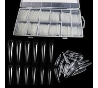 LELE LIFE 240 PCS 12 Size 3XL Stiletto Full Cover Nail Tips, Extra Long Clear Nail Tips for Acrylic Nails Professional, No C Curve Fake Nail Tips with Box for DIY Salon, Style B