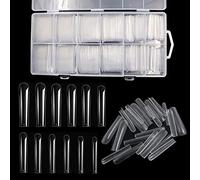 LELE LIFE 240 PCS 12 Size 3XL Tapered Square Full Cover Nail Tips, Extra Long Clear Nail Tips for Acrylic Nails Professional, No C Curve Fake Nail Tips with Box for DIY Salon, Style A