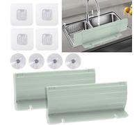 LELE LIFE 2Pack Expandable Kitchen Sink Splash Guard, 28cm-50cm Adjustable Length, Water Splash Guard for Kitchen Sink Area and Bathroom Sink, 2 Installation Ways (Green)