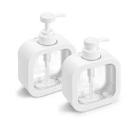 LELE LIFE 2Pcs 350ml Hand Soap Dispenser Bathroom, Clear Soap Dispenser for Kitchen Sink Refillable Shampoo and Conditioner Dispenser Pump Bottle Dispenser Shampoo Container,White