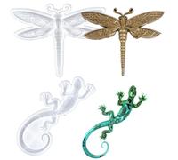 LELE LIFE 2Pcs Dragonfly and Lizard Silicone Resin Molds, Large 3D Animal Epoxy Resin Molds for Wall Hanging, Desktop Decor, Chocolate Cake Fondant Decorating