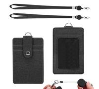 LELE LIFE 2PCS ID Badge Holder with Retractable Lanyard, 3 Slots Leather Vertical ID Card Holder, Easy Swipe ID Holder for Work, Keycard, Access Card, Name Badge Protector (Black)