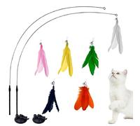 LELE LIFE 2Pcs Interactive Cat Toy Wand, Detachable Cat Toys Self Play with Strong Suction Cup, Automatic Kitten Toys with 6Pcs Cat Feather Toy Bell Refills for Indoor Cats