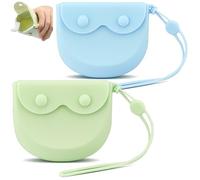 LELE LIFE 2Pcs Silicone Retainer Case with Vent Holes, Unbreakable Retainer Holder with Hand Strap Slim Retainer Container Box for Travel Partial Denture Night Mouth Guard Aligner Case (Green + Blue)