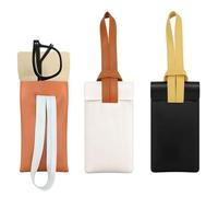 LELE LIFE 3 Pack Glasses Case Soft Eyeglass Case, Slim Leather Sunglasses Pouch Hanging Travel Bag Holder with Carrying Strap for Women Men, Black+White+Orange