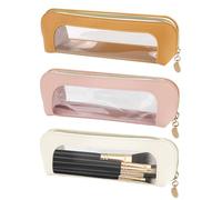 LELE LIFE 3 Pack Small Makeup Bag for Purse, Clear Makeup Organizer with Zipper, Leather Travel Portable Cosmetic Brush Bag, Toiletry Lipstick Case Pouches (Beige+Pink+Orange)