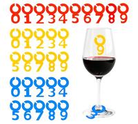 LELE LIFE 30 Pack Wine Glass Charms, Silicone Number 0-9 Identifier Tags for Stem Glasses, Drink Markers for Wine Tasting Party Favors Decorations, 3 Colors