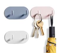 LELE LIFE 3Pcs Key Holder Wall Mount Adhesive Hooks, Decorative Sticky Key Hanger Rack No Damage, Stick on Hooks for Hanging Towel Hat Coat, L Hook 3 Colors