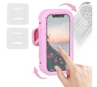 LELE LIFE 480° Rotation Shower Phone Holder Waterproof with Touch Screen, Adjustable Wall Mount Shower Phone Case for Bathroom Bathtub Kitchen, Up to 7" Cell Phone (Pink)