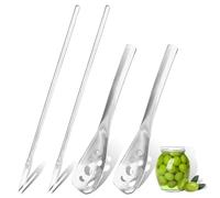 LELE LIFE 4Pcs Olive Spoon and Pickle Fork Tool, SUS304 Stainless Steel Small Slotted Spoon with Drain Hole, Long Fork for Pickle Onion Cucumber Olive Jar,Silver
