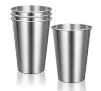 LELE LIFE 4Pcs Premium 304 Stainless Steel Cups, Stackable Drinking Cups, Shatterproof Metal Cups, 12oz 350ml, Silver