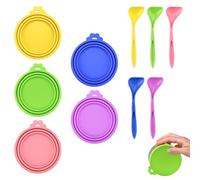 LELE LIFE 5 Pack Pet Food Can Lids with Spoons, Silicone Dog and Cat Can Covers, Universal Size, One Fit 3 Standard Size Toppers for Wet Food Storage