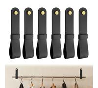 LELE LIFE 6 Pack Leather Curtain Rod Holders, Decorative Curtain Rod Brackets for Wall with Screws & Brass Caps, Hanging Straps Pole Hanger Hook for Towel Tapestry, Black