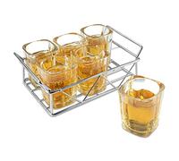 LELE LIFE 6Pcs Shot Glasses with Stainless Steel Shot Glass Holder, 60ml Square Funny Shot Glass Set Tequila Glasses, Cool Tequila Gifts for Men, Easy to Carry Without Spilling