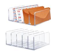 LELE LIFE Acrylic Mail Organizer for Desk, 5 Compartments Thick Clear Mail Holder Letter Sorter Countertop, Modern Office Home Desk Organizer for Envelope Fill Bill (2Pcs)