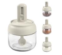 LELE LIFE Air-Tight Glass Seasoning Jars with Retractable Spoon and Lid, 4 Pack Seasoning Containers Spice Jars, 280ml Sugar Condiment Container Salt Cellar Box