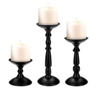 LELE LIFE Black Pillar Candle Holder Set of 3, Tall Rustic Metal Candle Stand with Sponge Pad, Decorative Farmhouse Decor for Table Centerpiece Fireplace Home, 10+20+27cm