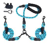 LELE LIFE Double Leash for Two Dogs, Heavy Duty Reflective, 360° Swivel, Tangle Free, Dual Large & Medium Dog Leash, with 2 Pack Poop Bag Holder, Blue