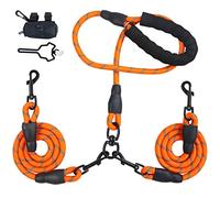 LELE LIFE Double Leash for Two Dogs, Heavy Duty Reflective, 360° Swivel, Tangle Free, Dual Large & Medium Dog Leash, with 2 Pack Poop Bag Holder, Orange