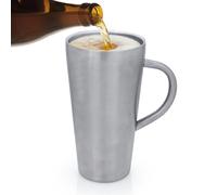 LELE LIFE Double Wall Beer Mug with Handle, 550ml Insulated Beer Tumbler SUS304 Stainless Steel, Vacuum Metal Cup for Coffee Cold/Hot Beverages Travel Drinking Glasses