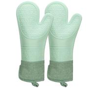 LELE LIFE Extra Long 39cm Professional Oven Mitts, Heat Resistant Silicone Oven Mitt with Soft Quilted Liner, Non-Slip Oven Hot Mittens Gloves for Kitchen,Green