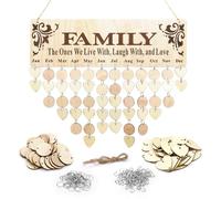 LELE LIFE Family Birthday Calendar Wall Hanging Board, 100 Easy Hanging S Hooks + 100 Wood Tags, DIY Birthday Reminder Tracker Plaque Family Sign, Mom Gift, Family