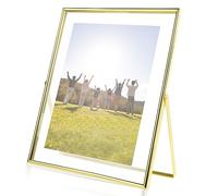 LELE LIFE Gold Floating Picture Frame - Real Glass Metal Picture Frame, Vertical Tabletop Floating Frame for Photo, Pressed Flower Decoration (8x10 in)