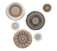 LELE LIFE Jute Boho Wall Decor Set of 6, Flat Round Macrame Boho Wall Hanging, Mandala Wall Art for Bohemian Farmhouse Rustic Bedroom Living Room Wall Decor, Style A