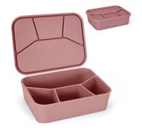 LELE LIFE Leak-Proof Silicone Lunch Box Bento Box, Silicone Lunch Container 4 Compartments for Adults, Bento Snack Box, Microwave & Dishwasher Safe, Brick Red