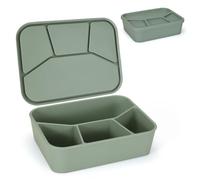 LELE LIFE Leak-Proof Silicone Lunch Box Bento Box, Silicone Lunch Container 4 Compartments for Adults, Bento Snack Box, Microwave & Dishwasher Safe, Olive Green