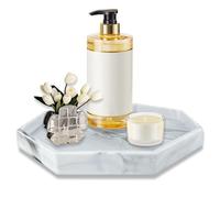 LELE LIFE Marble Vanity Tray Silicone Bathroom Tray, 18cm Decorative Bathroom Counter Tray Perfume Tray, Coffee Table Dresser Countertop Decor for Candle Jewelry Key (Octagonal)