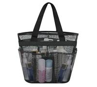 LELE LIFE Mesh Shower Caddy Portable, Dorm Toiletry Bag Shower Tote Bag with Button & Handle, 7 Pockets Large Capacity Basket for Camping, Bathroom, Travel, Gym, RV (Black)