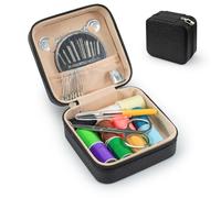 LELE LIFE Mini Travel Sewing Kit Leather Case, Small Sewing Kit for Adults and Beginners, Basic Needle and Thread Kit for Emergency Hand Sewing Repair Supplies (Black)