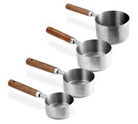 LELE LIFE Set of 4 Stainless Steel Measuring Cups with Wooden Handle - 250/125/ 80/ 60ml Metal Measure Scoop for Kitchen Food Baking Cooking