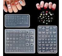 LELE LIFE Silicone Nail Molds, 3 Pack 3D Letter Number Star Heart Bow, Nail Molds for Nail Art Charm for DIY Accessories Supplies (3 Pack: Letter Number Star Heart Bow)