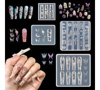 LELE LIFE Silicone Nail Molds, 4 Pack 3D Thorns Flower, Roses Snake, Rose Butterfly, Rose Blossom, Nail Molds for Nail Art Charm for DIY Accessories Supplies