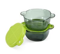 LELE LIFE Small Colander with Handle, Double-Layer Berry Colander Strainer Bowl, Mini Fruit Strainer Basket for Cherry Tomato Strawberry Grape, 2 Sets of 4 Pieces,Green