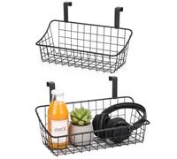 LeleCAT Basket with hook Grid Storage Basket, Hang it behind a door or on a railing, Over the Cabinet Door, Small, BLack,2 Pack