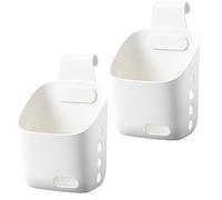 LeleCAT Plastic Small White Modern Kitchen Hanging Basket, 2 Pack with Detachable Hook, Over Cabinet Door or Railing, 3.07" D x 5" W x 4.8" H, Kitchen Storage