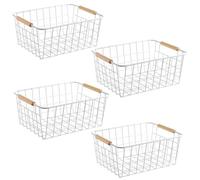 LeleCAT Wire Baskets with Handles Wire Storage Organizer Baskets For Kitchen, Household Refrigerator for Cabinets, Pantry, Closets, Bedrooms - Set of 4(White)