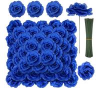 LELEE 108pcs Roses Head Flowers with Stem - Royal Blue Artificial Flowers Rose Bulk - Silk Rose Fake Flower for Wedding Bouquet Party Home Decor DIY Baby Shower Centerpieces Tables Decoration