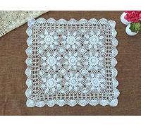Lelefly Cotton Handmade Crochet lace Table Runners Square Tablecloth Doilies Doily Table Dresser Scarf Décor,23 inch,White