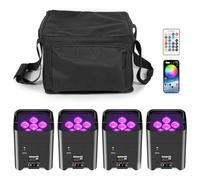 LeLeght 4PCS 108W LED Par Can with Bag, Rechargeable 9600 mAh Battery Powered RGBW UV Stage Lights Remote/APP/DMX512 Control Uplight Indoor for Wedding DJ Church Chrismas Dance