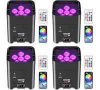 LeLeght 4PCS 6x18W LED Par Can Rechargeable 9600 mAh Battery Powered Uplights RGBW UV Remote/APP/DMX512 Control Stage Lights Uplighting Indoor for Wedding DJ Church Christmas Dance