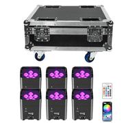 LeLeght 6 PCS 108W LED RGBWA+UV Stage Lights with flightcase, 9600 mAh Rechargeable Battery Powered Party Light Remote/APP/DMX512 Control Uplight Indoor for Wedding DJ Church Chrismas Dance