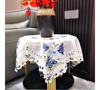 LeLehome 33 Inch Embroidery Square Tablecloth, Blue Butterfly Beige Vintage Classic Lace Floral Dining Small Table Cloth Cover