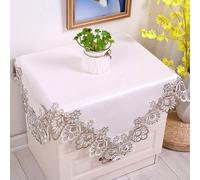 LeLehome 33 Inch Square Embroidery Lace Tablecloth, Vintage White Beige Classic Floral Dining Table Cloth Wrinkle Free Table Cover