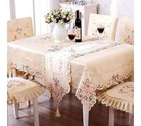 LeLehome 55" X 78" Oblong Beige Flower Embroidered Tablecloth, Vintage Classic Lace Floral Dining Table Cloth Table Cover for Home Kitchen Decoration